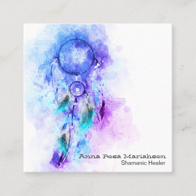 Cartão De Visita Quadrado *~* Sagrado Tribal Shamen Shamanic - Dream Catcher (Frente)