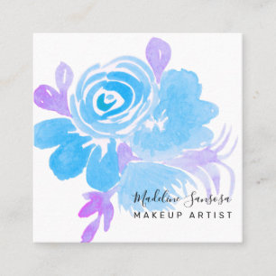 Cartão De Visita Quadrado Salão Azul Púrpura, Azul, Botânico, Aquarela