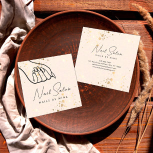 Cartão De Visita Quadrado Salão das unhas dos Speck Dourados Neutros