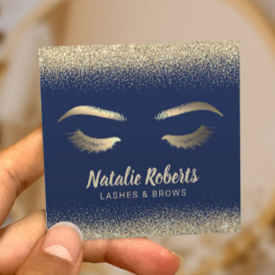 Cartão De Visita Quadrado Salão de beleza Dourado dos azuis marinhos dos