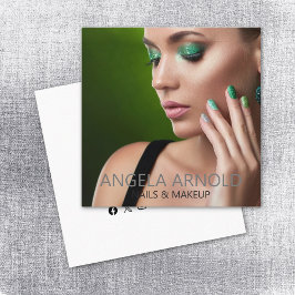 Cartão De Visita Quadrado Salão de Beleza Especialista do Unhas Makeup