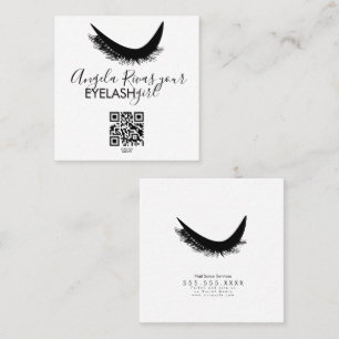 Cartão De Visita Quadrado Salão de Beleza Feminino Minimalista Cílios Preto 