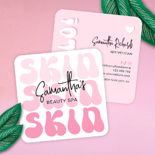 Cartão De Visita Quadrado Salão de Beleza Rosa Retro Moderno Esteticista