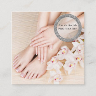 Cartão De Visita Quadrado Salão de spa de pés femininos pedicure e manicure