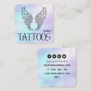 Cartão De Visita Quadrado Salão de Tatuagem Asa do Céu Celestial Holográfico