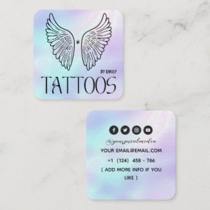 Cartão De Visita Quadrado Salão de Tatuagem Asas Celestiais Holográfico