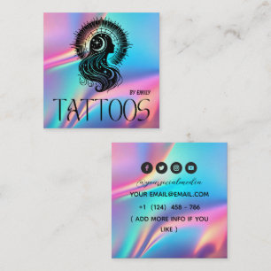 Cartão De Visita Quadrado Salão de Tatuagem Borboleta Celestial Holográfico