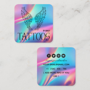 Cartão De Visita Quadrado Salão de Tatuagem Borboleta Celestial Holográfico