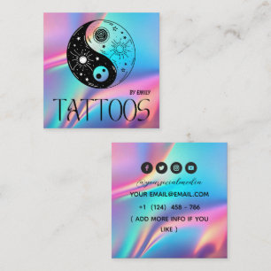 Cartão De Visita Quadrado Salão de Tatuagem Borboleta Celestial Holográfico