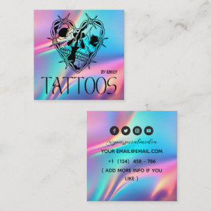 Cartão De Visita Quadrado Salão de Tatuagem Borboleta Celestial Holográfico