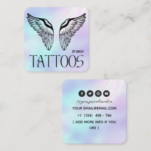 Cartão De Visita Quadrado Salão de Tatuagem Celestial Angle Holográfico