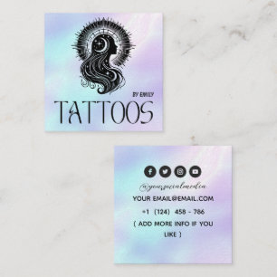 Cartão De Visita Quadrado Salão de Tatuagem Celestial Holográfico