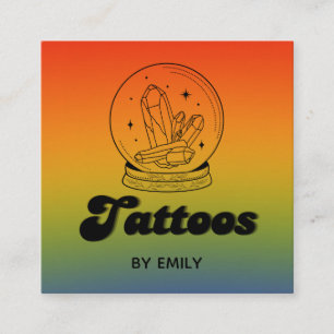 Cartão De Visita Quadrado Salão de Tatuagens Cristal Celestial Holográfico