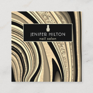 Cartão De Visita Quadrado Salão de unhas de goma de dourado contemporâneo