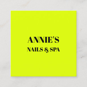 Cartão De Visita Quadrado Salão de Unhas Neon Fluorescente Amarelo Preto Spa