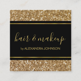 Cartão De Visita Quadrado Salão Glitter Negra e Dourada Girassol