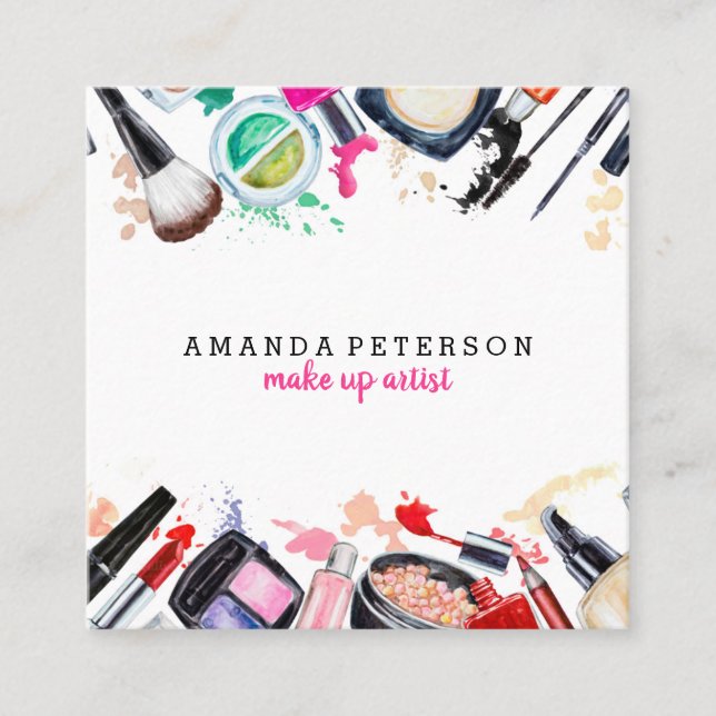 Cartão De Visita Quadrado Salão moderno de aquarela de madeira (Frente)