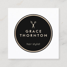 Cartão De Visita Quadrado Salão Negro e Branco do Stylist do Cabelo Moderno