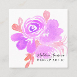 Cartão De Visita Quadrado Salão Rosa Púrpura Púrpura, Forma Fluvial, Aquarel