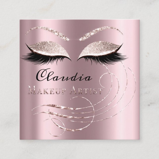 Cartão De Visita Quadrado Salon Makeup Artist Appoint Card Rosa Rosa Rosa (Frente)