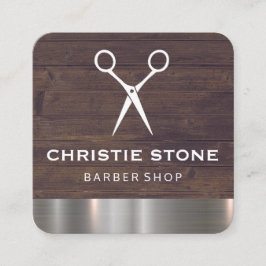 Cartão De Visita Quadrado Salon Shears Rustic Wood Metal Trim