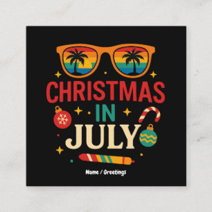 Cartão De Visita Quadrado Santa Claus Sunglass Natal de praia em julho
