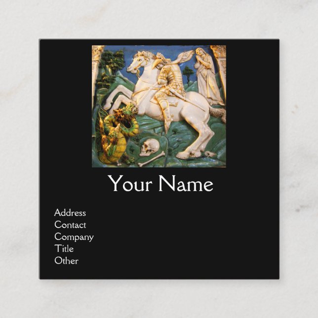 Cartão De Visita Quadrado Santo George, Dragão e Princesa Preta (Frente)