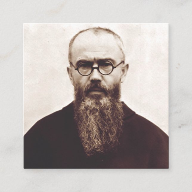 Cartão De Visita Quadrado Santo Maximilian Kolbe padre católico polonês (Frente)