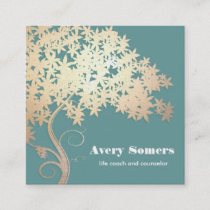 Cartão De Visita Quadrado Saúde Holística e Bem-Estar da Árvore Zen Doura