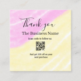 Cartão De Visita Quadrado Scan QR to follow us thank you discount code pink 