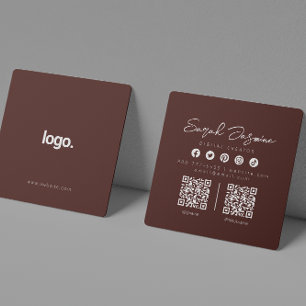Cartão De Visita Quadrado Scannable Influencer Moderno Minimalista Maroon