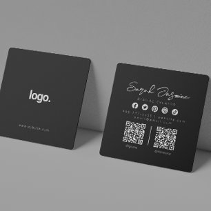 Cartão De Visita Quadrado Scannable Influencer Moderno Minimalista Preto