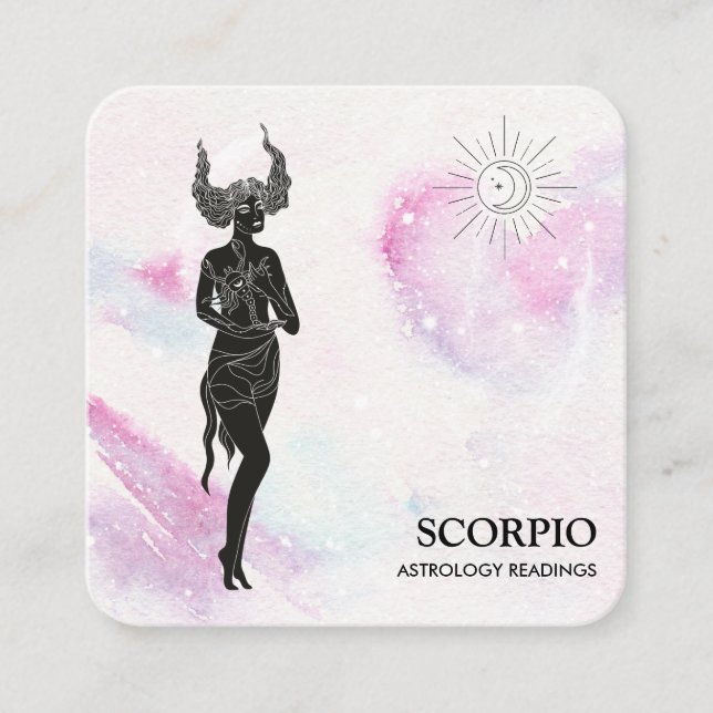 Cartão De Visita Quadrado *~* SCORPIO Zodiac Astrology Lê Violet Blue (Frente)