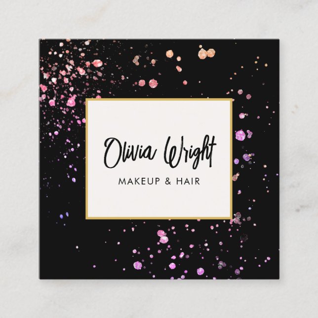 Cartão De Visita Quadrado Script de Assinatura do Artista de Makeup-Pink Spl (Frente)