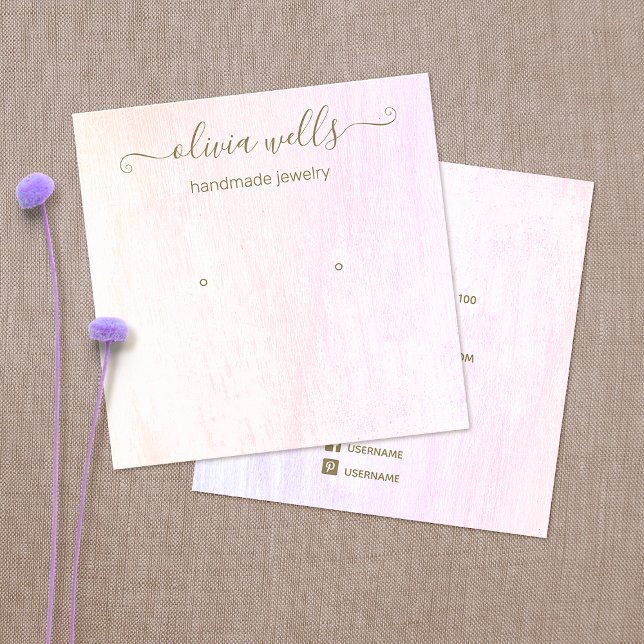Cartão De Visita Quadrado Script de Assinatura Pink Wood Earring Square (Criador carregado)