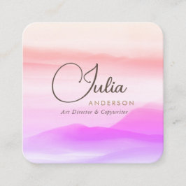 Cartão De Visita Quadrado Script de Holografia Rosa e Ouro de Aquarela