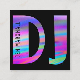 Cartão De Visita Quadrado Script DJ em cores holográficas falsas