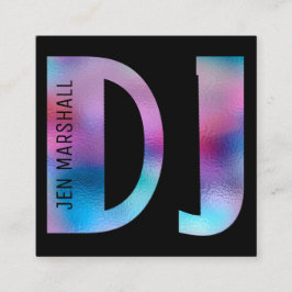 Cartão De Visita Quadrado Script DJ no efeito holográfico faux