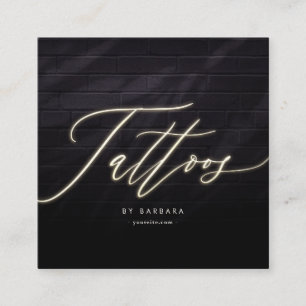 Cartão De Visita Quadrado Script Dourado do Artista Tatto Moderno