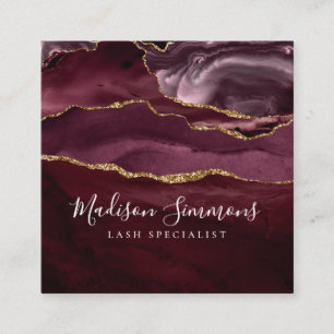 Cartão De Visita Quadrado Script Elegante de Monograma de Geodo de Agato Dou