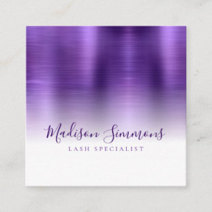 Cartão De Visita Quadrado Script Elegante de Monograma Roxo Metálico Bruto
