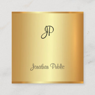 Cartão De Visita Quadrado Script Monograma Dourado e Elegante manuscrito