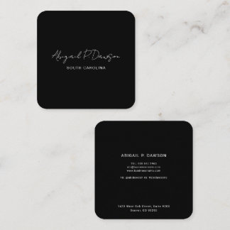 Cartão De Visita Quadrado Script Personalizado de Empresa Corporativa Preta