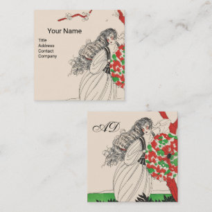 Cartão De Visita Quadrado SENHORA COM A Arte UMBRELLA Deco Cabelo da Moda