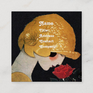 Cartão De Visita Quadrado SENHORA COM COSTUME DE FASHION ROSA VERMELHA Negra