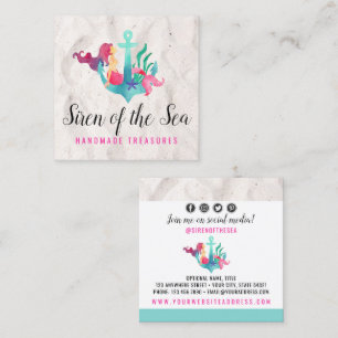 Cartão De Visita Quadrado Sereia nas Mídias Sociais de Cores Aquáticas Ná