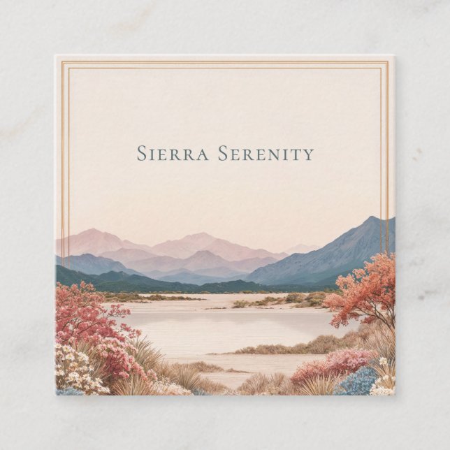 Cartão De Visita Quadrado Serene Desert Bloom Landscape Gold Frame Rustic (Frente)