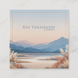 Cartão De Visita Quadrado Serene Desert Pampas Grass Gold Frame Mountain