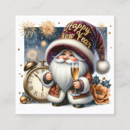 Cartão De Visita Quadrado Série Gnome do feliz ano novo