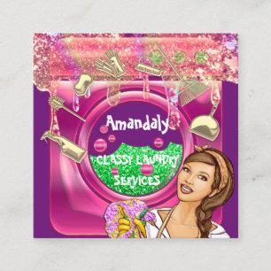 Cartão De Visita Quadrado Serviço de Limpeza da Máquina de Lavagem em Seca Q